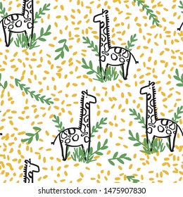 giraffe safari seamless repeat pattern design. Perfect for kids and textile design