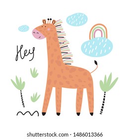 Giraffe Safari. Vector illustration for printing on fabric, Wallpaper, dishes, postcard, picture, bed linen. Cute baby background.