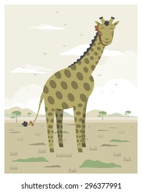 Giraffe in the savanna in editable vector file
