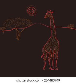 giraffe at the savannah. Abstract shapes vector image 