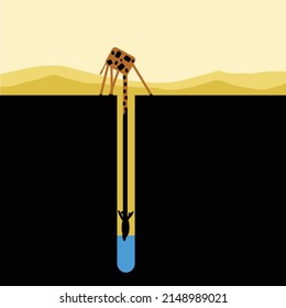 Giraffe in Savannah Africa . Mourtains and Forest . Drinking water Concept Vector illutration 