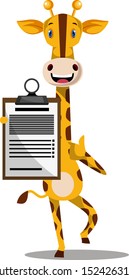 Giraffe with schedule, illustration, vector on white background.