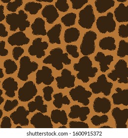 Giraffe seamless pattern. Animal skin print. Repeating spots motif. Wildlife, natural camouflage texture. Savannah safari inspired background. Vector abstract wallpaper