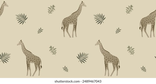 Giraffe seamless pattern design. Simple vector background. Exotic cute animal illustration.