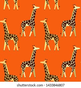 Giraffe seamless pattern. Logo and symbol of savannah of Africa. Web line image for label and poster. Flat designe. Coloring background