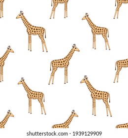 Giraffe seamless pattern vector on isolated white background.