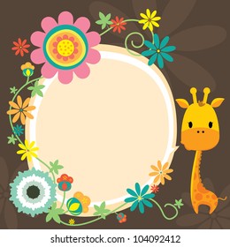 giraffe sending a message with floral background , design element, vector background