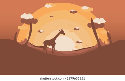 giraffe silhouette in Africa background vector wallpaper, landscape illustration ,world giraffe day
