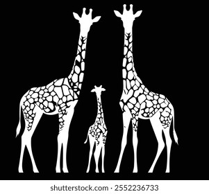 Giraffe, giraffe silhouette, animal vector illustration - Animal silhouette on the savannah. African landscape scene