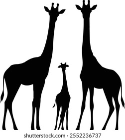 Giraffe, giraffe silhouette, animal vector illustration - Animal silhouette on the savannah. African landscape scene