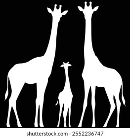 Giraffe, giraffe silhouette, animal vector illustration - Animal silhouette on the savannah. African landscape scene