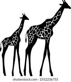 Giraffe, giraffe silhouette, animal vector illustration - Animal silhouette on the savannah. African landscape scene