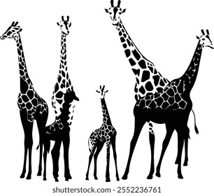 Giraffe, giraffe silhouette, animal vector illustration - Animal silhouette on the savannah. African landscape scene