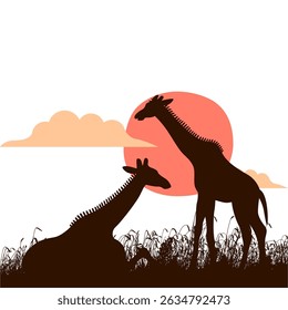 giraffe silhouette design illustration at dusk