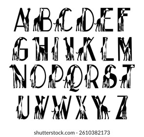 Giraffe silhouette family monogram. Letter set on white background