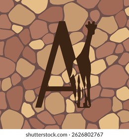 Giraffe silhouette family monogram. Letter A on white background
