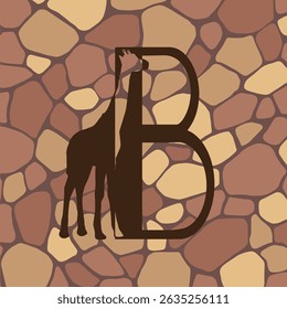 Giraffe silhouette family monogram. Letter B on white background