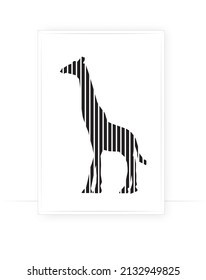 Giraffe silhouette isolated on white background, vector. Scandinavian minimalist poster design in frame. Modern wall art,  artwork. Graphic design, Geometric Safari Animals