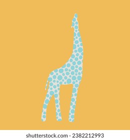 Giraffe silhouette on a yellow background. Decorative animal with circles inside. Vector isolated abstract illustration.