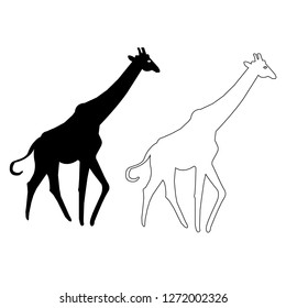 Giraffe silhouette, outline vector icon set