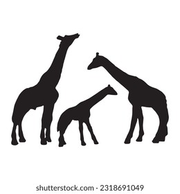 giraffe silhouette set collection isolated black on white background vector illustration