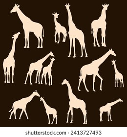 Giraffe Silhouette Set Vector Illustration