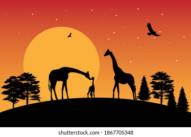 giraffe silhouette, simple vector illustration
