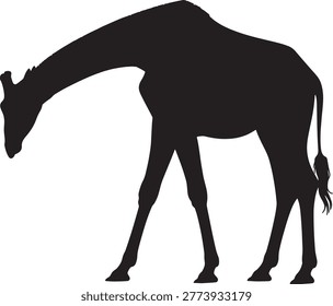 Giraffe Silhouette Standing Downward Neck Wildlife Minimal Animal Logo Nature Design