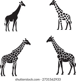Giraffe Silhouette Variationen - Schwarz-Weiß-Vektorset mit markanten Spotmustern