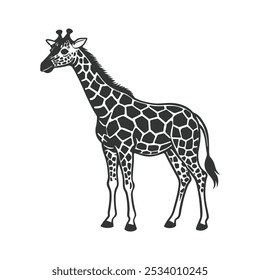 Giraffe silhouette vector illustration art design. Giraffe vector design isolated on white background. Wild animals, wild creatures, wildlife concept. Cartoon animal in flat style.