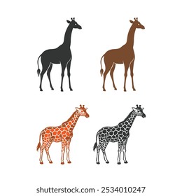 Giraffe silhouette vector illustration art design. Giraffe vector design isolated on white background. Wild animals, wild creatures, wildlife concept. Cartoon animal in flat style.