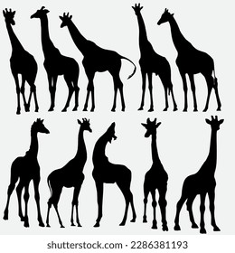 Giraffe Silhouette Vector Illustration, This vector illustration features a cute and playful silhouette of a giraffe, perfect for various design projects such as children's books, posters, and more