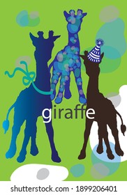 Giraffe silhouette vector on colored background with spots . For postcards, invitations, print on clothes