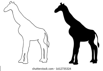 Giraffe silhouette view. Vector hand-drawn illustration isolated on white background.Perfect for invitations, greeting cards, print, flyers, posters.