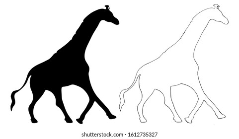 Giraffe silhouette view. Vector hand-drawn illustration isolated on white background.Perfect for invitations, greeting cards, print, flyers, posters.