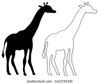 Giraffe silhouette view. Vector hand-drawn illustration isolated on white background.Perfect for invitations, greeting cards, print, flyers, posters.