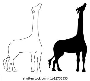 Giraffe silhouette view. Vector hand-drawn illustration isolated on white background.Perfect for invitations, greeting cards, print, flyers, posters.