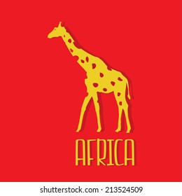 giraffe silhouette yellow on red background. African symbol
