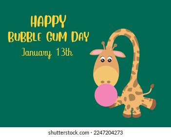 Giraffe sitting chewing gum with text and green background, celebrating World Chewing Gum Day on January 13