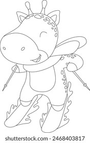 Giraffe Skier Ski Animal Vector Graphic Art Illustration