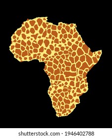 Giraffe skin pattern over map of Africa vector silhouette illustration isolated on black background.  Fashion animal print.