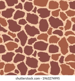 Giraffe Skin Seamless Pattern. Animal  Texture With Brown Spots On A Yellow Background. Mammal Fur. Leather Print. Camouflage Predator. Vector Illustration.