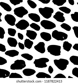 Giraffe skin spots seamless black and white vector pattern.