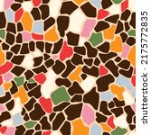 Giraffe skin vector seamless pattern. Animal fur texture brown spots geometric background for print, card, postcard, fabric, textile.