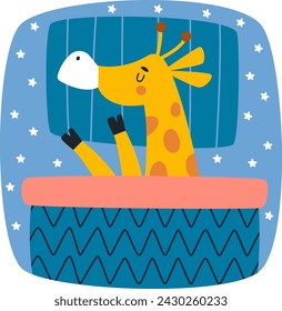 Giraffe Sleeping In Bed Vector Illustration