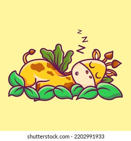 Giraffe sleeping vector cartoon illustration