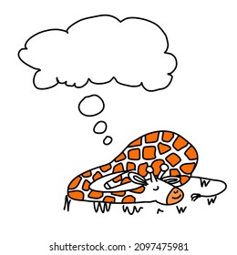 the giraffe sleeps and has a dream isolated in the style of doodles.