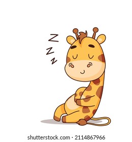 Giraffe sleeps sitting and makes a sound Zzz. Vector illustration for designs, prints and patterns. Vector illustration