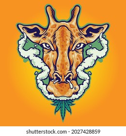 Giraffe smoking marijuana leaves 
Vector illustrations for your work Logo, mascot merchandise t-shirt, stickers and Label designs, poster, greeting cards advertising business company or brands.