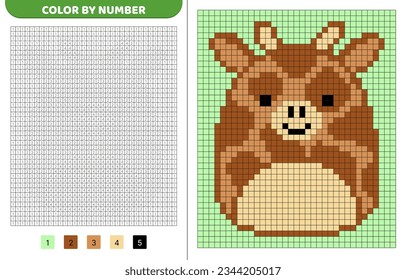 Giraffe squishmallow. Color by number. Pixel coloring book. Numbered squares. Game for kids. Pixel art. Isolated vector illustration